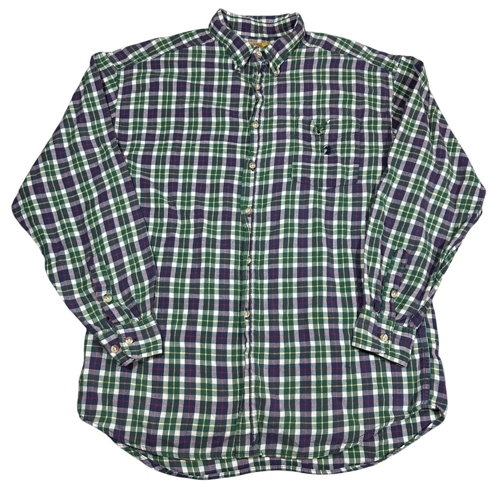VTG 90s Duck Head Mens L Green Plaid Long Sleeve Button Down Cotton Shirt
